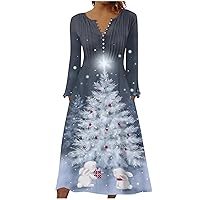 Christmas Suit, Fashion Women's Casual Print Pocket V-Neck Pullover Long Sleeve Dress Girls Womens Outfit for Sexy Short Teal Bodycon 2024 Woman Maxi Lantern Short Bodycon (XXL, Gray)