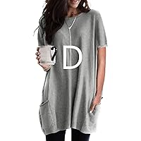 GRASWE Women's Crew Neck Short Sleeve Solid Color Tunic Tops