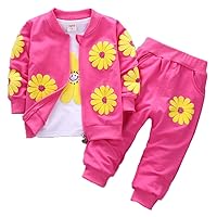 Yao 1-5Years Toddler&Little Girls Flowers Print 3 Piece Sets T Shirt Vest and Pants