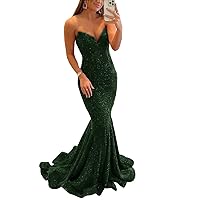 Shimmer Sequins Meimaid Prom Dresses Long for Women Deep V-Neck Party Night Evening Gowns Formal Dresses