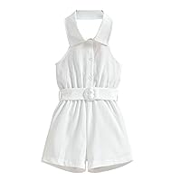 Summer Toddler Girls Sleeveless Romper Solid Cotton Linen Jumpsuit And Belt Set Easter Outfit 4t