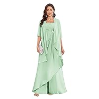 VCCICANY Mint Green Plus Size Mother of The Bride Dresses with Short Sleeves Chiffon Open Back Long Evening Dress with Jacket Size 22W