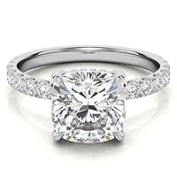 Solid White Gold Handmade Engagement Ring, 3 CT Cushion Cut Moissanite Solitaire Wedding Rings for Women Promise Gifts