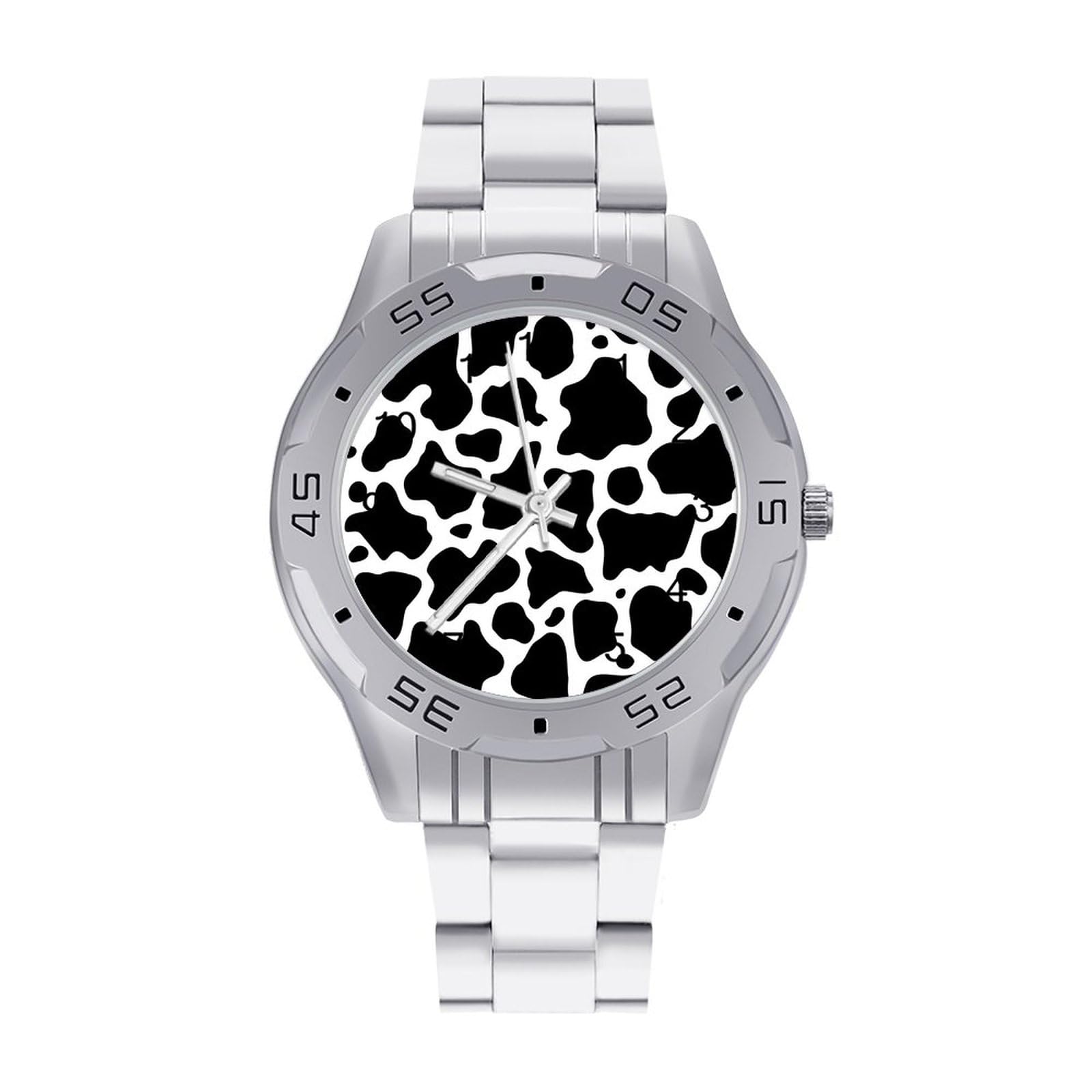 Cow Pattern Stainless Steel Band Business Watch Dress Wrist Unique Luxury Work Casual Waterproof Watches