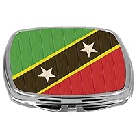 Compact Mirror on Distressed Wood Design, Saint Kitts and Nevis Flag, 3 Ounce