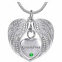 Heart Cremation Urn Necklace for Ashes Urn Jewelry Memorial Pendant with Fill Kit and Gift Box - Always on My Mind Forever in My Heart for Grandma(May)