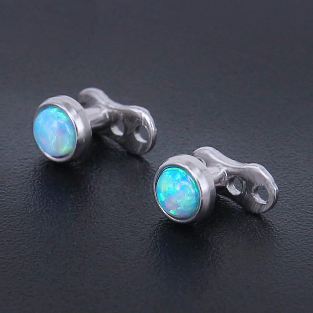 Piercingpops 5Pcs 14g Stainless Steel Fire Opal Dermal Anchor Tops and Base Microdermals for Body Piercing