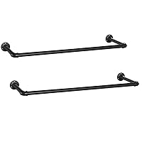 SONGMICS Wall-Mounted Clothes Racks, Set of 2, Industrial Pipe Clothes Hanging Bars, Space-Saving, 11.8 x 36.2 x 2.9 Inches, Easy Assembly, for Small Space, Black UHSR67BK02