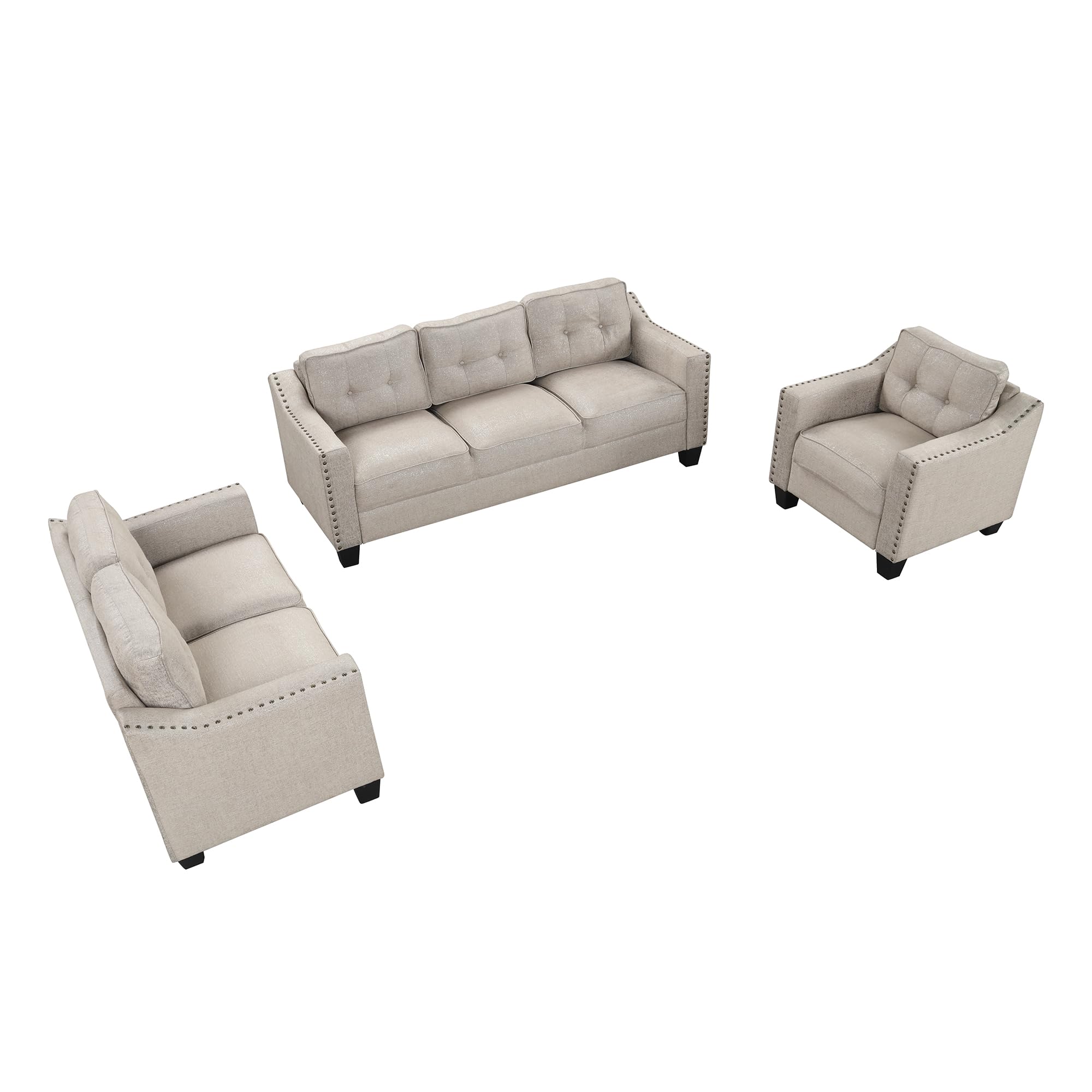 UBGO Living Room Furniture Piece Sets Including Three, Loveseat and Single Chair,Linen Upholstered Sofas & Couches,Beige (1+2+3 Seat)