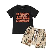 Western Baby Boy Outfit Mama's Little Cowboy Short Sleeve T-Shirt Top Shorts Set Toddler Boy Western Summer Clothes