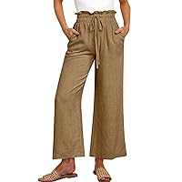 Yoga Pants Women Summer Loose Casual Drawstring Elastic Waist Solid Color Wide Leg Comfy Sport Pants with Pockets
