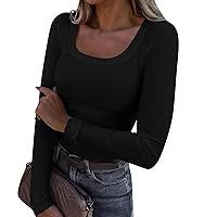 Long Sleeve Shirts for Women Ribbed Tops Scoop Neck Slim Fitted Casual Going Out Tops Basic Tee Shirts