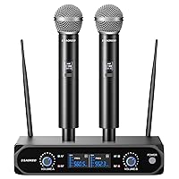 Aokeo Wireless Microphone System, Metal Wireless Mic Set with Case,Handheld Cordless Dynamic Microphones for Singing, Karaoke, Church, DJ, 2x30 UHF Adjustable Frequencies,200ft Range