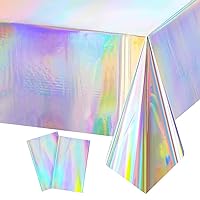 Holographic Tablecloth, Disposable Table Covers, Holographic Tablecloth Shiny Disposable Table Cover Plastic Tablecloth for Party Decor 137 * 274cm 2PCS Rainbow