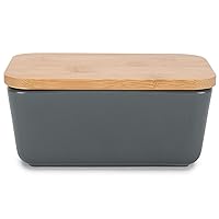 Nat & Jules Ceramic Stoneware 1/2 Pound, 2 Sticks Butter Dish with Airtight Bamboo Lid, Kitchen Accessory, Container Holder, Refrigerator Storage and Countertop Organization, Matte Grey