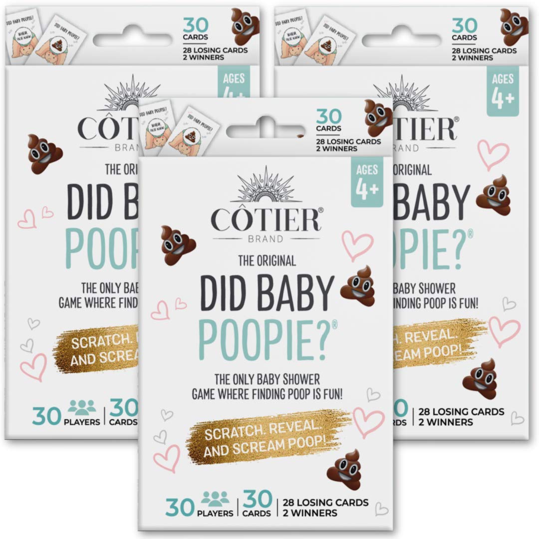 COTIER BRAND Did Baby Poopie - Baby Shower Game Scratch Off for Boy or Girl, 90-Pack, Emoji Lottery Ticket Activity Idea with 6 Winners - Gender Reveal, Diaper Raffle or Ice Breaker