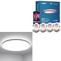 Lepro Bundle - R2 AI Smart LED Recessed Lighting 6 Inch with Mood Recognition Music Sync, Group Control, 12W, 1050 Lumen,4-Pack + 11 inch 24 watt Flush Mount LED Ceiling Light 2400 Lumen