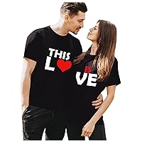 Couple Shirts for Him and Her Red Heart Print Mock Neck Short Sleeve Tops Date Matching Couple Outfits Sets