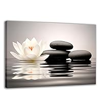 MODOJOART Zen Canvas Wall Art, Black and White Zen Stones and Lotus on Water Picture Print Modern Spiritual Yoga Spa Poster Painting for Yoga Meditation Spa Room Bedroom Decor(Artwork-03, 18