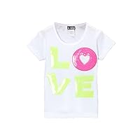 Girls White Short Sleeve T Shirt with Love Graphic Pink Heart