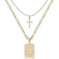 KELORIS PATH Gold Layered Initial Cross Necklace, 14K Gold Plated Layering Square Letter Pendant Figaro Chain Cross Choker from A-Z Capital Jewelry for Women Girls