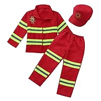 iiniim Kids Boys Girls 3PCS Fireman Costume Firefighter Long Sleeves Zipper Jacket with Pants Hat Sets