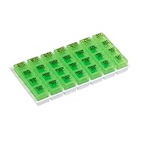 Ezy Dose Weekly (7-Day) Pill Organizer, Vitamin and Medicine Box, Large Pop-Out Compartments, 4 Times a Day, Green