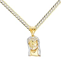 14k Two Tone Gold Jesus Face Pendant Charm Yellow 8.2mm Cuban white pave Chain