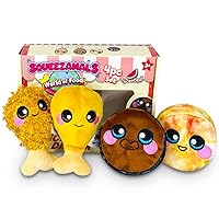 Squeezamals World of Food- Southern Chicken Dinner Kids Playset- 4 pc Food Plush Toy- Includes Scented Food Mini Plushies for Toddler Pretend Play, Made with, Safe Materials, Multi-Color, (SQ01577)