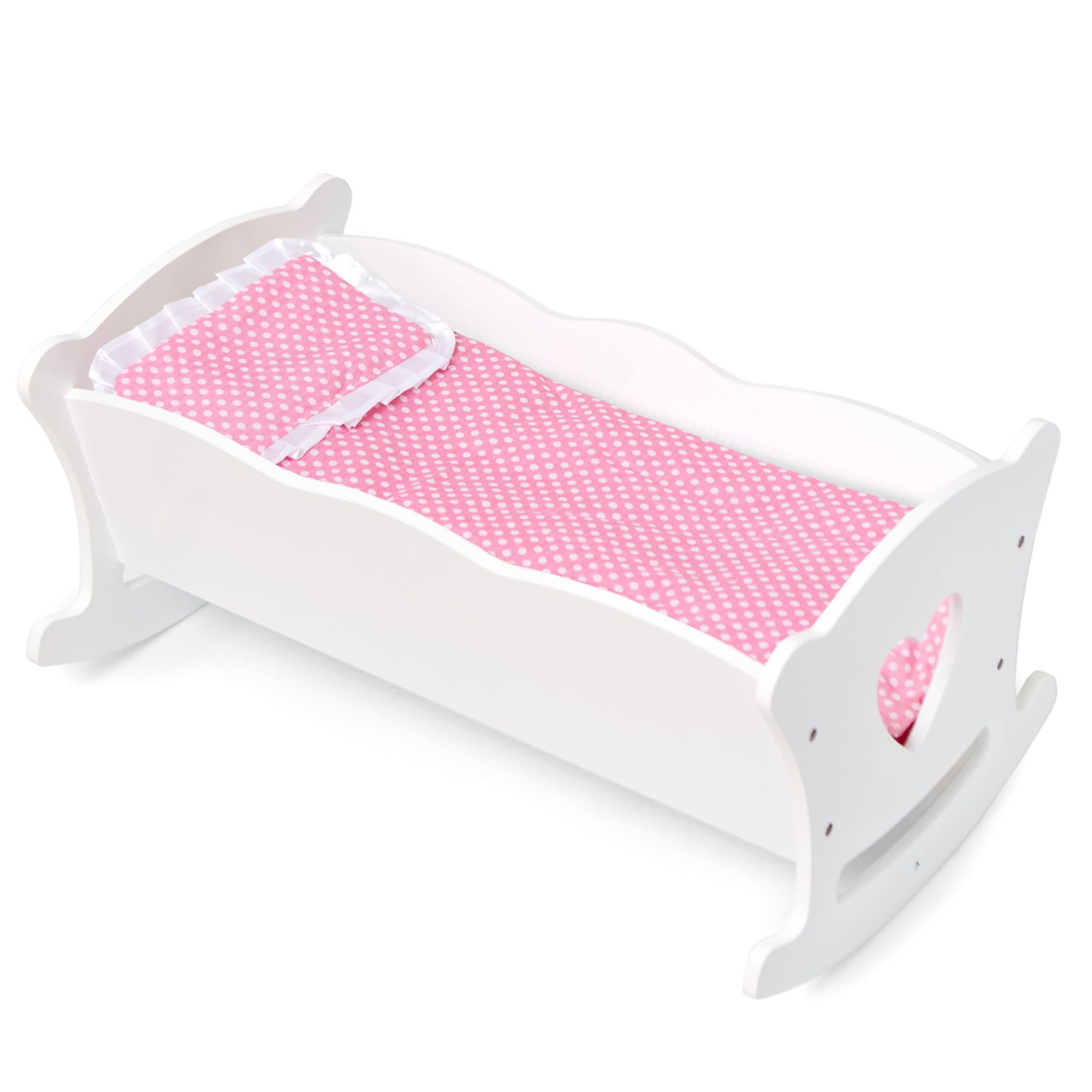 Wildkin Kids Doll Cradle and Bedding Set for Toddler Girls, Wooden Baby Doll Rocking Cradle Includes Pillow and Blanket, Fits Dolls Up To 20 Inches, Compatible with Most Popular Dolls (White)