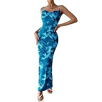 PRETTYGARDEN Women's 2024 Summer Floral Spaghetti Strap Maxi Dress Stretch Sexy Bodycon Dress Backless Slip Long Dresses