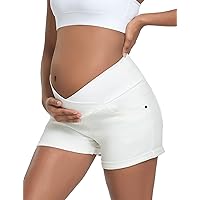 Women's Stretchy Maternity Jeans Shorts Over The Belly Comfy Denim Shorts Pants Casual Workout Pregnancy Shorts