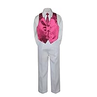 Leadertux 4pc Formal Little Boys Burgundy Vest Necktie Set White Pants Suits S-7