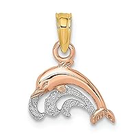 14 Kt Tri Color Gold Pink Dolphin with Wave Charm