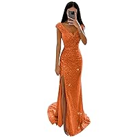 Prom Dresses 2024 - Sparkly Sequin V-Neck Prom Dress with Side Slit Long Evening Gown for Teens