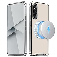 qichenlu for Sony Xperia 5 V Case, 【Compatible with MagSafe】 Metal Frame Hybrid Matte Translucent PC Backplane Xperia 5 V Magnetic Bumper Cover with Camera Protection, Hard Protective Shell, Silver