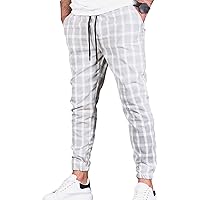 Men's Pattern Plaid Athletic Pants Stripe Slim Fit Stretch Joggers Pant Lightweight Skinny Sweatpants Trousers