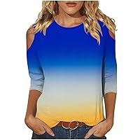 3/4 Sleeve Tops for Women Casual Gradient Color Print Spring Tops Crewneck Basic Tees Tunic Tops to Wear with Leggings