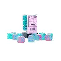 Gemini Dice Block | Set of 12 Size D6 Dice Designed for Board Games, Roleplaying Games and Miniature Games | Premium Quality 16 mm Dice | Luminary Gel Green, Pink and Blue Color | Made by Chessex