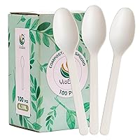 100% Compostable Spoons 100 Pack Disposable CPLA Spoons 6.2 in Compost Eco-Friendly Cornstarch Cutlery Heat Resistant Heavyweight Spoons for Parties, Catering Services, Gatherings