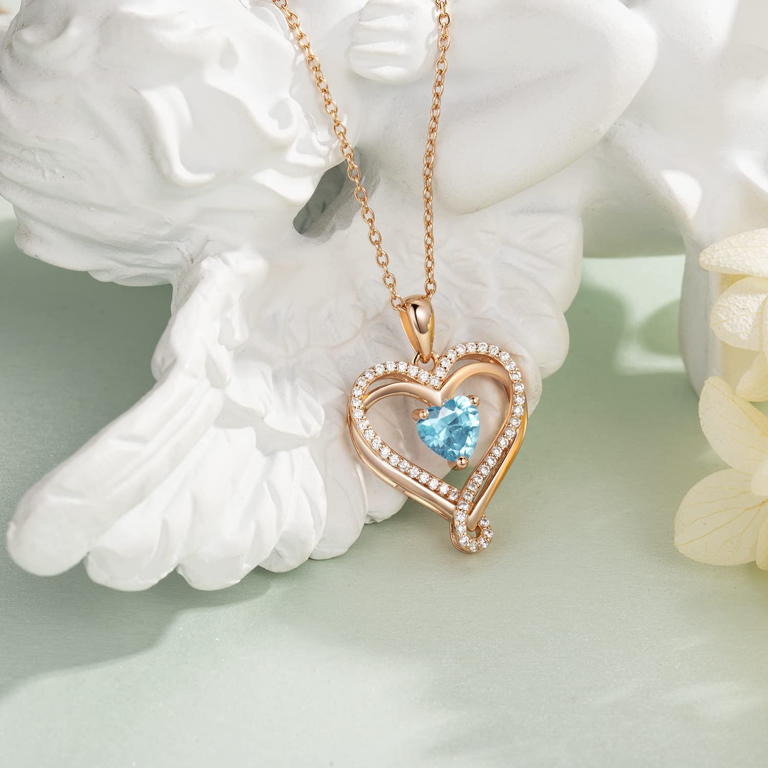Infinity Heart Birthstone Necklace for Women 18K Rose Gold 925 Sterling Silver Birthstone Jewelry for Mom Daughter Wife Grandma Christmas Anniversary Birthday Gifts for Women Her from Husband Son Friend Diamond Pendant Necklaces