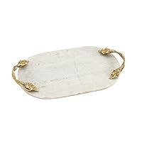 Deco 79 Marble Oval Tray with Gold Twisted Leaf Handles, 20