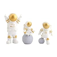 3 Models Space Cake Decoration Space Cake Cupcake Topper Astronaut Figurines Cake Topper with Pearl Balls and Star Cake Topper for Outer Space Birthday Party(Golden)