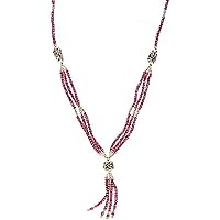 Faceted Garnet Beaded Necklace - Sterling Silver