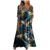 Winter Birthday Casual Dress Womans Mid Length Short Sleeve Patchwork Light Tunic Dress for Womens Scoop Blue XXL