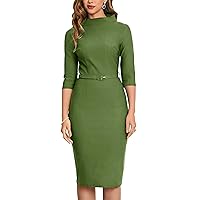MUXXN Elegant Olive Color O Neck 3/4 Sleeve Casual Office Pencil Dress for Women (Olive Green XL)