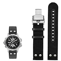 for Hamilton Khaki Aviation Watch H77616533 H70615733 Watch Strap Men WatchBand Beyond Wind Speed Series Nylon Canvas 20mm 22mm (Color : Black Silver fold, Size : 22mm)