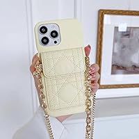 Crossbody Lanyard Leather Phone Case for iPhone 14 13 12 11 Pro Max Chain Strap Cord Bag Wallet Card Cover,Yellow,for iPhone 12 Pro