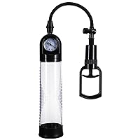 Doc Johnson Rock Solid - Boost It Penis Pump with Gauge - Soft Silicone Sleeve for Airtight Seal, Easy Squeeze Bulb - for Adults Only, Black/Clear