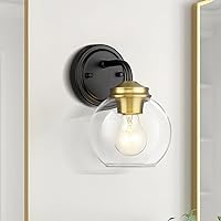 LIROUVET Black Wall Sconces, Farmhouse 1-Light Wall Lamp, Vintage Sconces Wall Lighting with Clear Round Glass in Black and Brushed Gold Finish, Industrial Wall Sconce for Bathroom, Kitchen, VL01-1BK